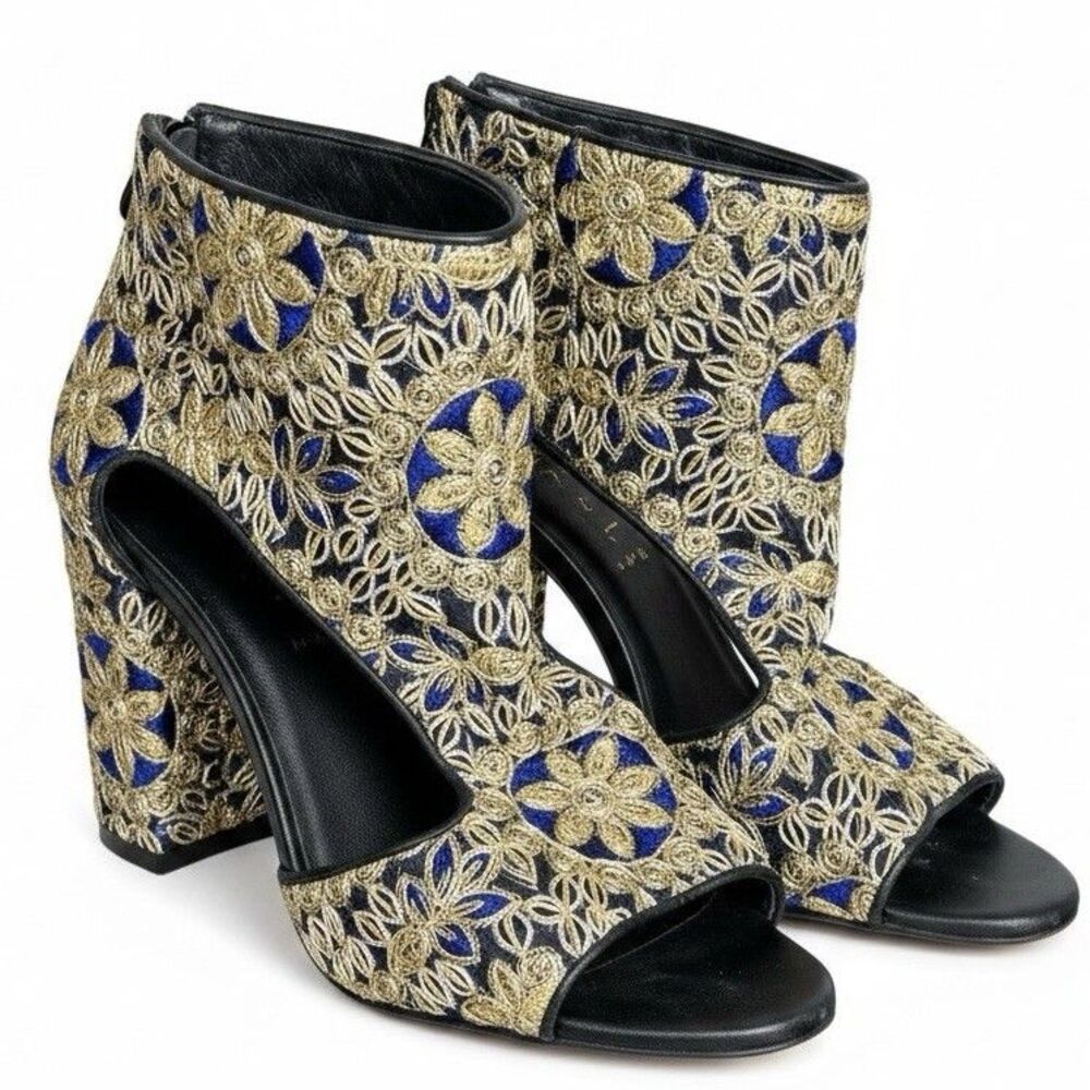 Strategia Women’s Floral Embroidered Heels EU 38 Italy Blue Gold